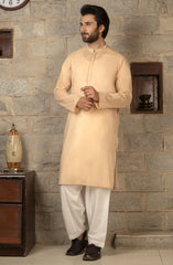 MEN EMBROIDERY KURTA SEMI FORMAL PEACH