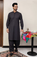 EID FESTIVE'22 MEN KAMEEZ SHALWAR PLAIN CHARCOAL
