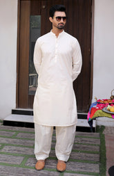 EID FESTIVE'22 MEN KAMEEZ SHALWAR PLAIN CREAM