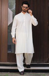 EID FESTIVE'22 MEN KAMEEZ SHALWAR PLAIN CREAM