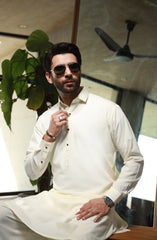 SUMMER'23 MEN KAMEEZ SHALWAR PLAIN CREAM