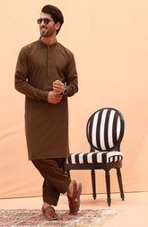 FESTIVE'23 MEN KAMEEZ SHALWAR PLAIN GREYISH BROWN