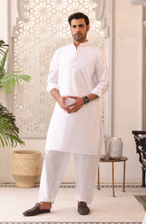 EID FESTIVE'22 MEN KAMEEZ SHALWAR PLAIN EGG WHITE