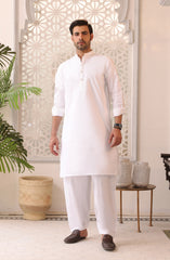 EID FESTIVE'22 MEN KAMEEZ SHALWAR PLAIN EGG WHITE