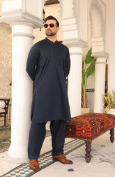 EID FESTIVE'22 MEN KAMEEZ SHALWAR PLAIN NAVY BLUE