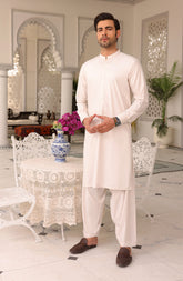 EID FESTIVE'22 MEN KAMEEZ SHALWAR PLAIN LIGHT BEIGE
