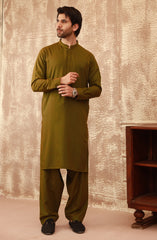 WINTER'22 MEN KAMEEZ SHALWAR CASUAL DARK GREEN