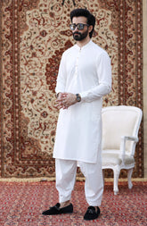 FESTIVE'23 MEN KAMEEZ SHALWAR PLAIN OFF WHITE