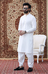 FESTIVE'23 MEN KAMEEZ SHALWAR PLAIN OFF WHITE
