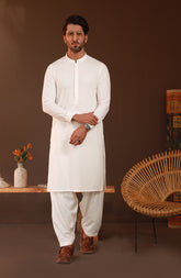 FESTIVE'23 MEN KAMEEZ SHALWAR PLAIN OFF WHITE