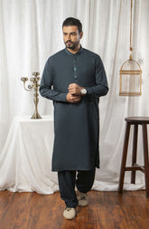 MEN SEMI FORMAL KAMEEZ SHALWAR DARK GREEN
