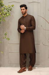 WINTER'22 MEN KAMEEZ SHALWAR PLAIN DARK BROWN