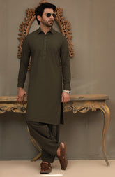 WINTER'22 MEN KAMEEZ SHALWAR CASUAL DARK OLIVE