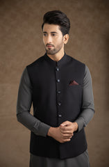 WINTER'22 MEN FORMAL PLAIN WAISTCOAT BLACK