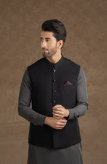 WINTER'22 MEN FORMAL PLAIN WAISTCOAT BLACK