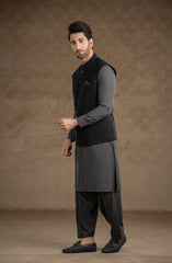 WINTER'22 MEN FORMAL PLAIN WAISTCOAT BLACK