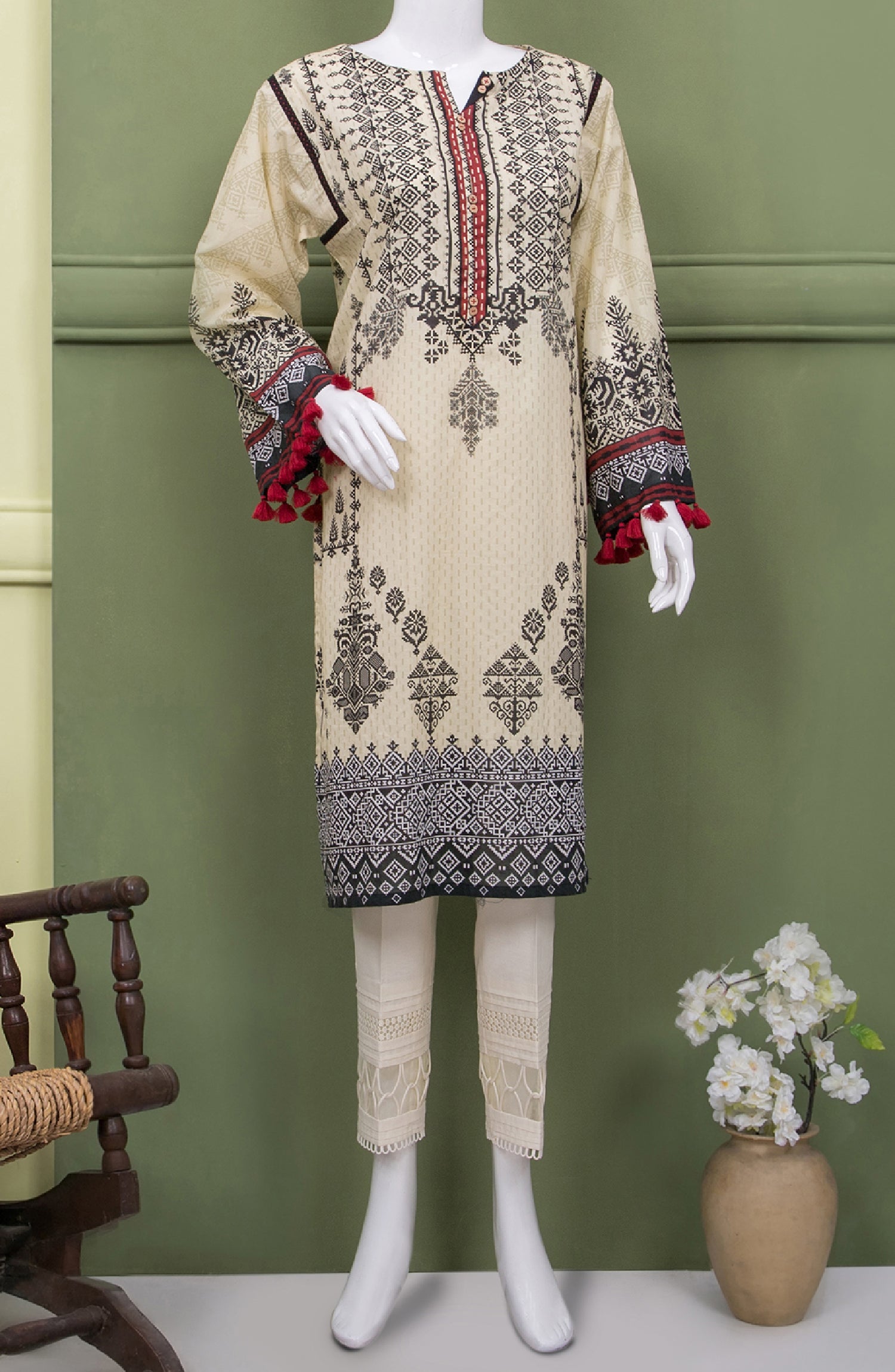 UKRAINE GREY LAWN PRINTED 1PC STITCH KURTI (6716478881966)