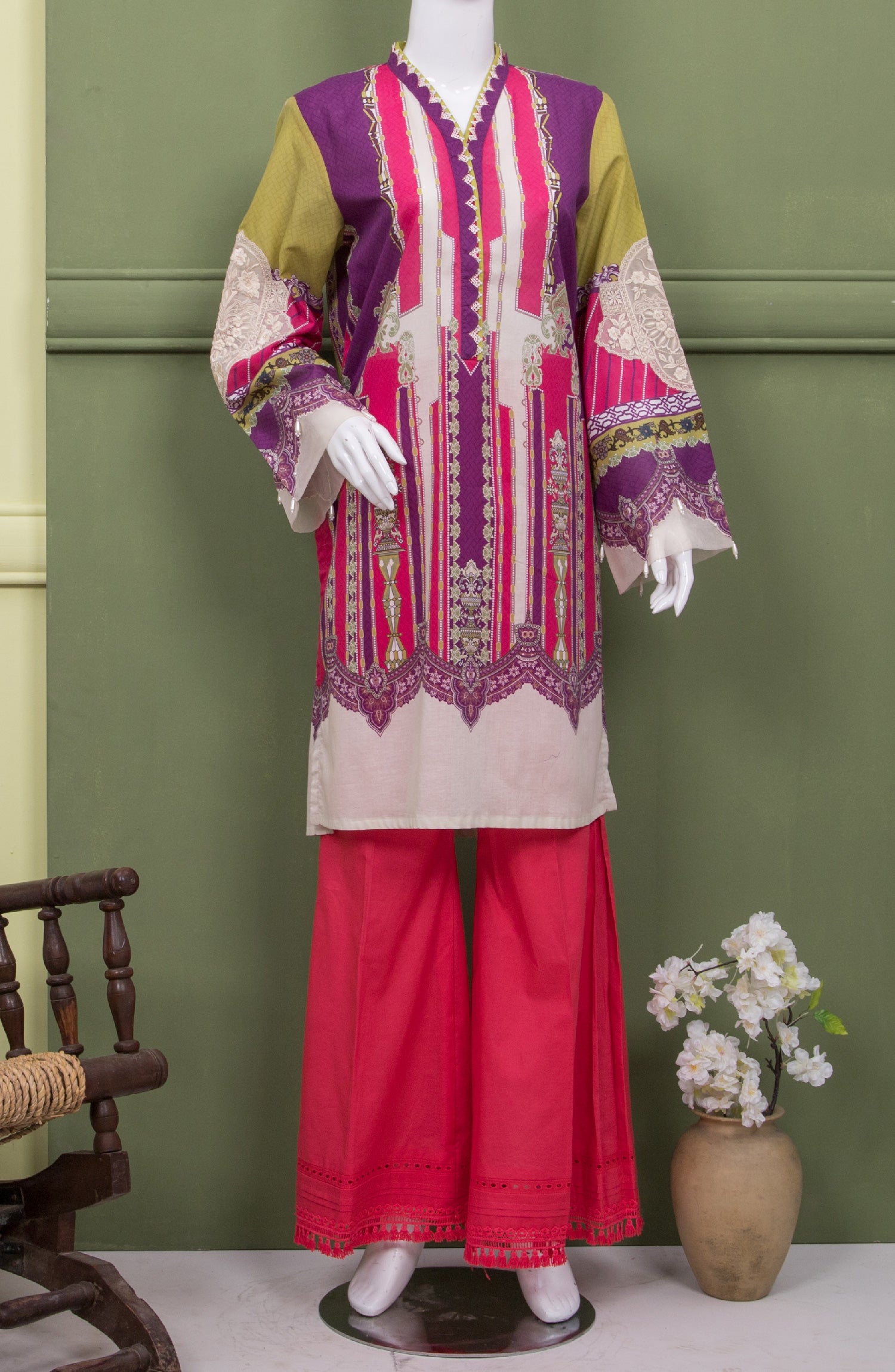 PRINTED V-NECK KURTI (6885295685806)