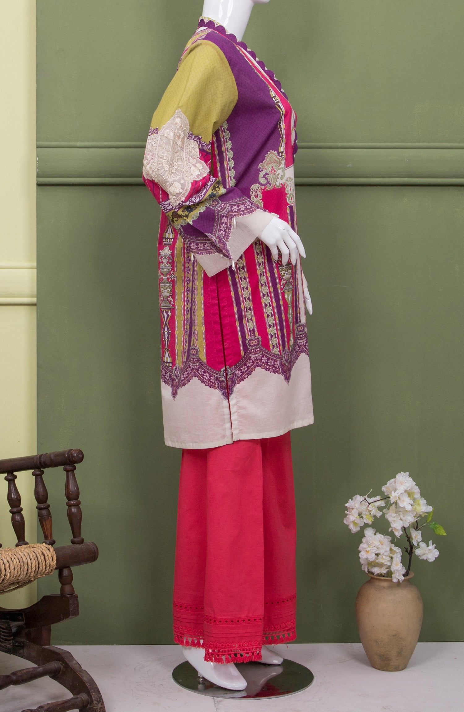 PRINTED V-NECK KURTI (6885295685806)