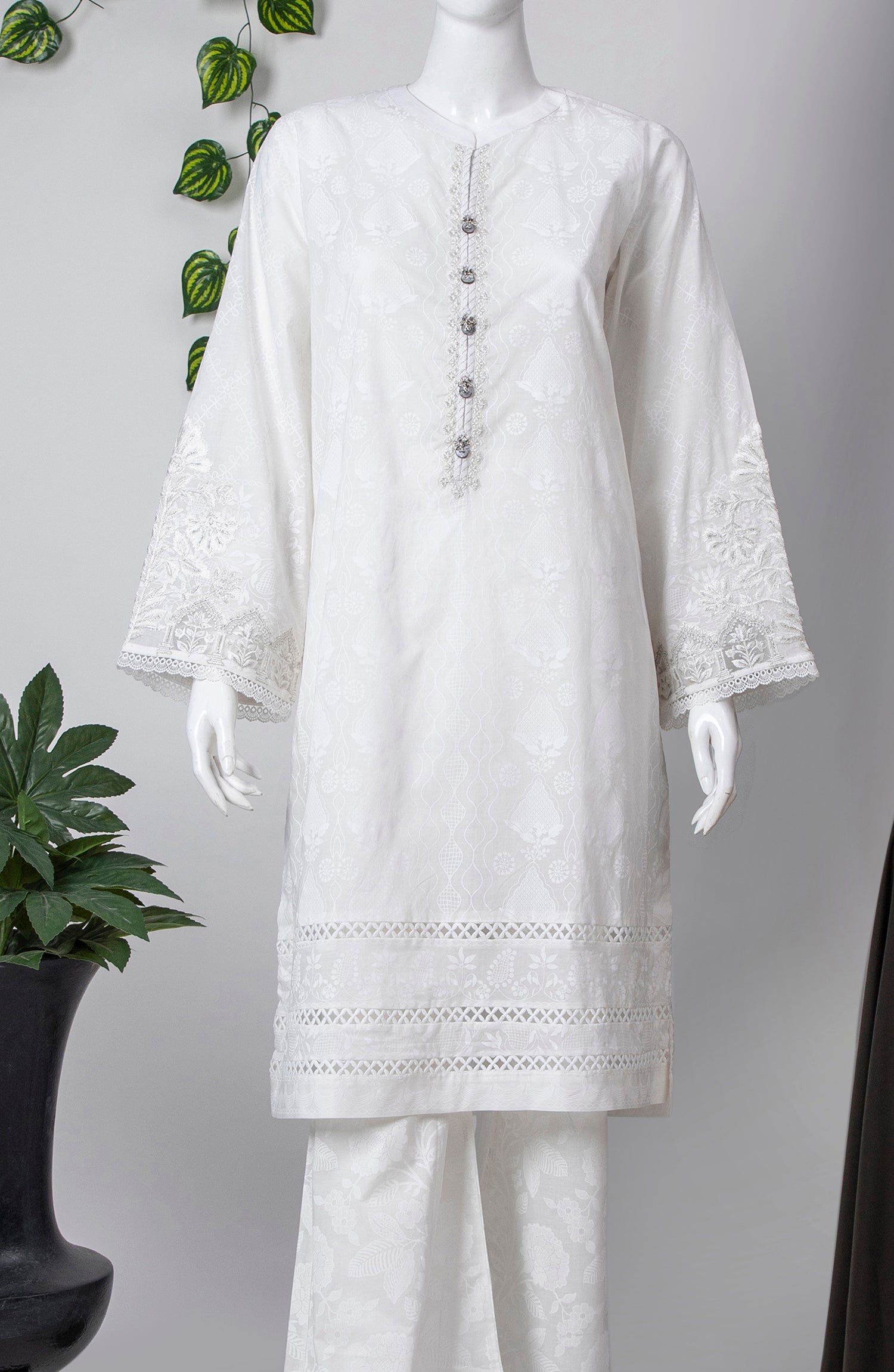 white chicken kari dress design New Chikan Dress Design GARDEN CHARM-3PC CHIKANKARI SUIT