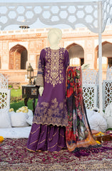 FESTIVE'22 GRAPE AGATE EMBROIDERED DIGITAL PRINTED COTTON 3PC UNSTITCHED