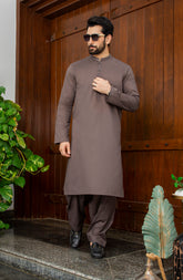 MEN KAMEEZ SHALWAR PLAIN DARK GREY (7058677268654)