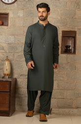 MEN EMBROIDERY KAMEEZ SHALWAR DARK GREEN (6965579382958)