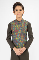 CHARCOAL PRINTED WAIST COAT
