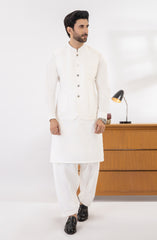 OFF WHITE KAMEEZ SHALWAR WITH WAIST COAT