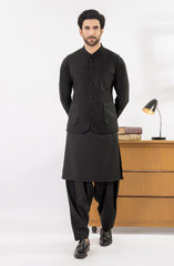 BLACK KAMEEZ SHALWAR WITH WAIST COAT