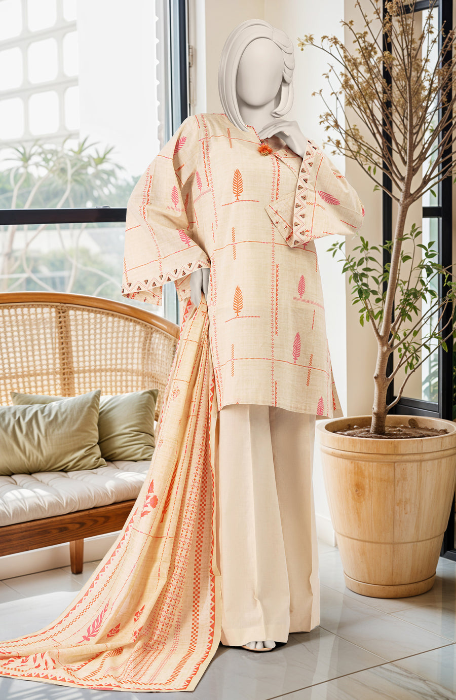 3 Piece - Printed Stitched Cotton Suit main image 1