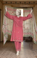 EMBROIDERED CAMBRIC STITCHED 3 PIECE