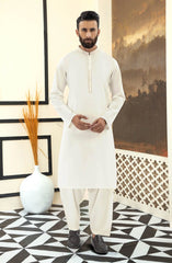 OFF WHITE 100% COTTON EMBROIDERED KAMEEZ SHALWAR
