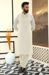 SUMMER'25 EMBROIDERED MEN KAMEEZ SHALWAR LIGHT CREAM