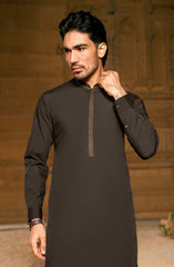 BURNT UMBER EMBROIDERED BLENDED KAMEEZ SHALWAR