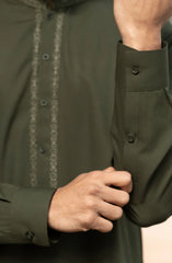 OLIVE BLENDED EMBROIDERED KAMEEZ SHALWAR