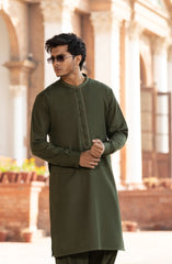 OLIVE BLENDED EMBROIDERED KAMEEZ SHALWAR