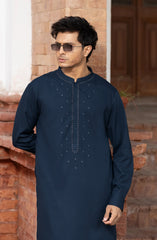 INK-BLUE BLENDED EMBROIDERED KAMEEZ SHALWAR