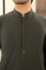SUMMER'25 EMBROIDERED MEN KAMEEZ SHALWAR DEEP OLIVE