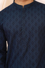 NAVY 100% COTTON EMBROIDERED KURTA