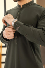 SUMMER'25 EMBROIDERED MEN KAMEEZ SHALWAR DEEP OLIVE
