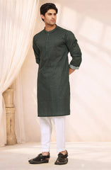 OLIVE-GREEN 100% COTTON PRINTED KURTA