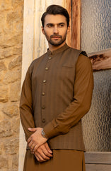 WINTER'23 MEN KAMEEZ SHALWAR WITH WAIST COAT BROWN