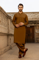 WINTER'23 MEN KAMEEZ SHALWAR WITH WAIST COAT BROWN