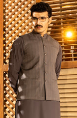 WINTER'23 MEN KAMEEZ SHALWAR WITH WAIST COAT GREY