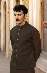 WINTER'23 MEN KAMEEZ SHALWAR WITH WAIST COAT BROWN