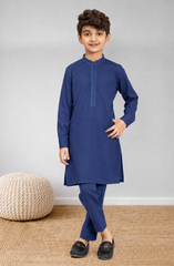 TEAL-BLUE EMBROIDERED BLENDED KAMEEZ SHALWAR
