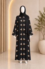 BEIGE & WHITE EMBROIDERED ABAYA