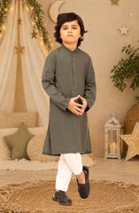 OLIVE-GREEN BLENDED EMBROIDERED KURTA