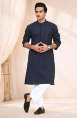 NAVY 100% COTTON EMBROIDERED KURTA